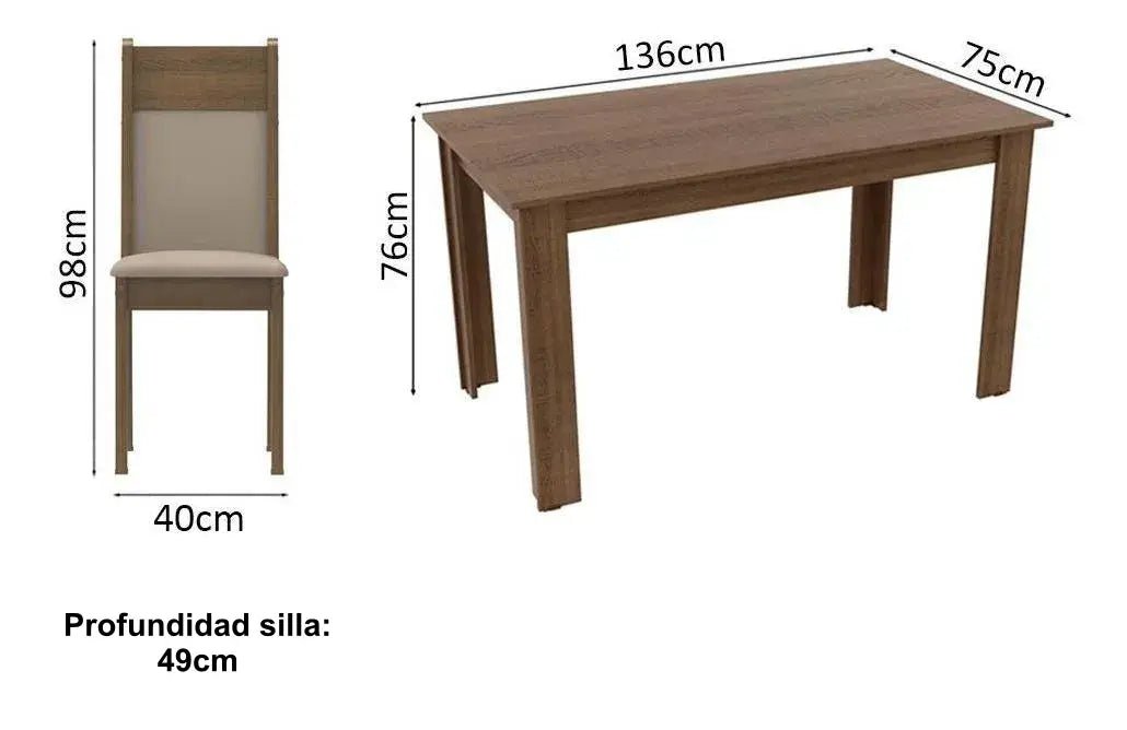 Juego de Comedor Havana Tapa de Madera con 4 Sillas - Balton - 044685ZXPE