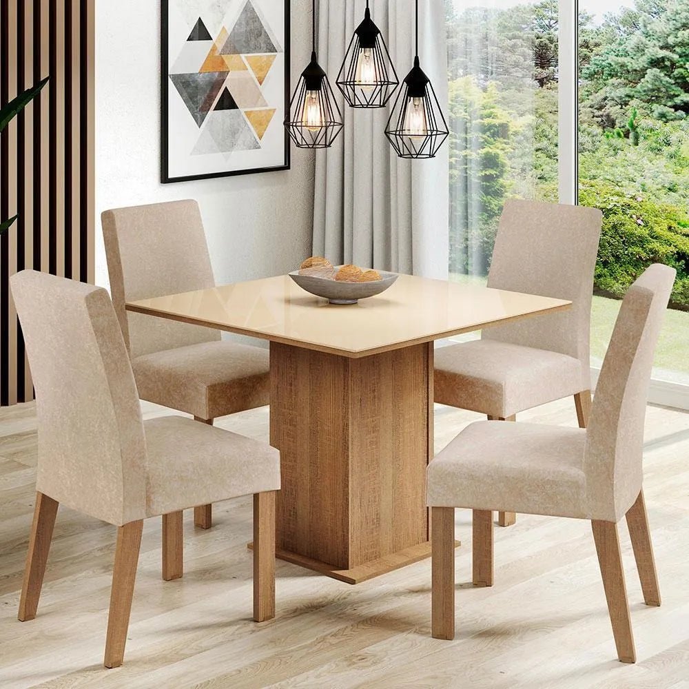 Juego de Comedor Mesa de Cristal con 4 Sillas Evelin - Balton - MDJA0401037GSIM - MDJA0401037GSIM