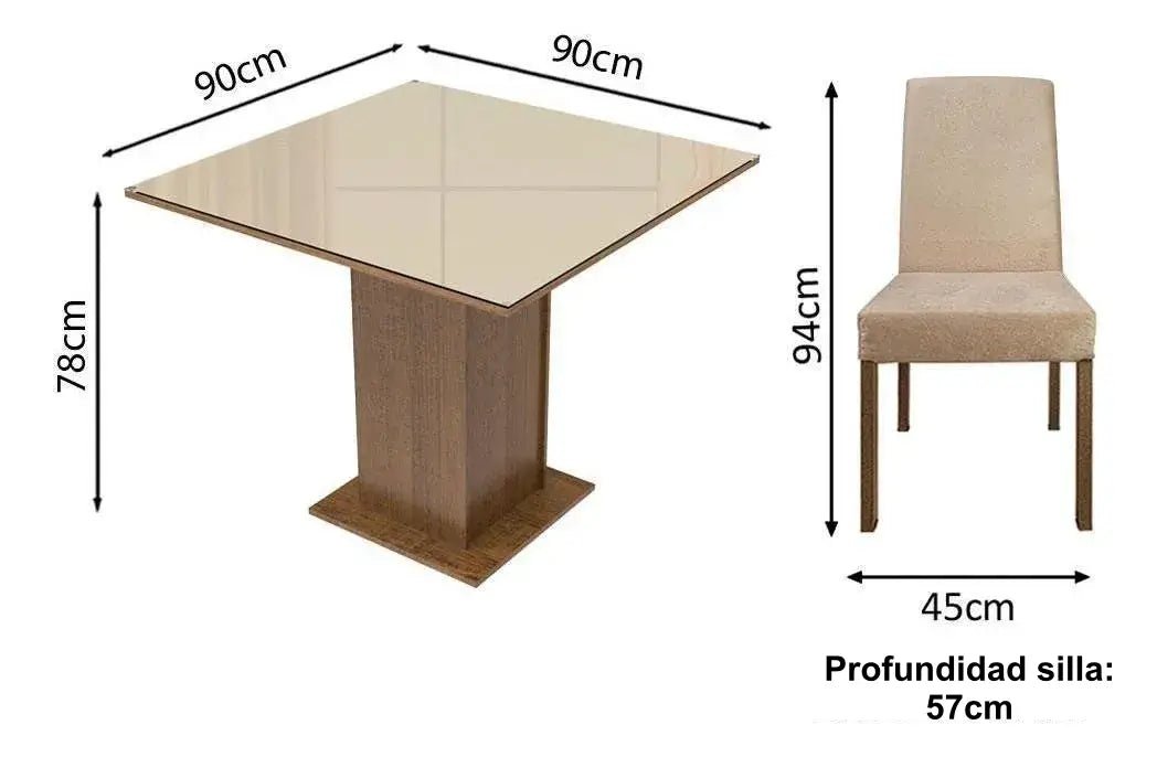 Juego de Comedor Mesa de Cristal con 4 Sillas Evelin - Balton - MDJA0401037GSIM - MDJA0401037GSIM