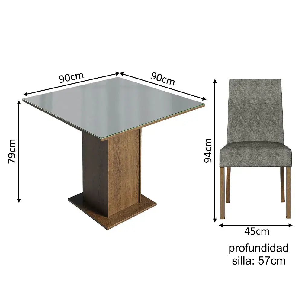 Juego de Comedor Mesa de Cristal con 4 Sillas Evelin - Balton - MDJA0401037GSIM - MDJA040140F9SIL