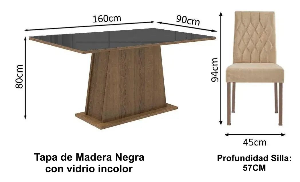 Juego de Comedor Mesa de Cristal con 6 Sillas Rafaela - Balton - MDJA0600787KSIM