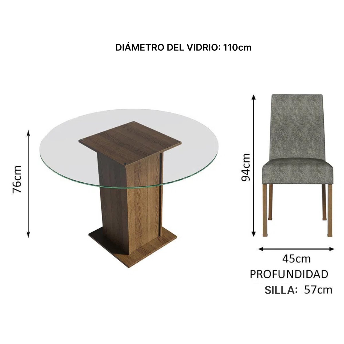Juego de Comedor Mile con 4 Sillas Mesa de Vidrio - MDJA0401165ZSIL