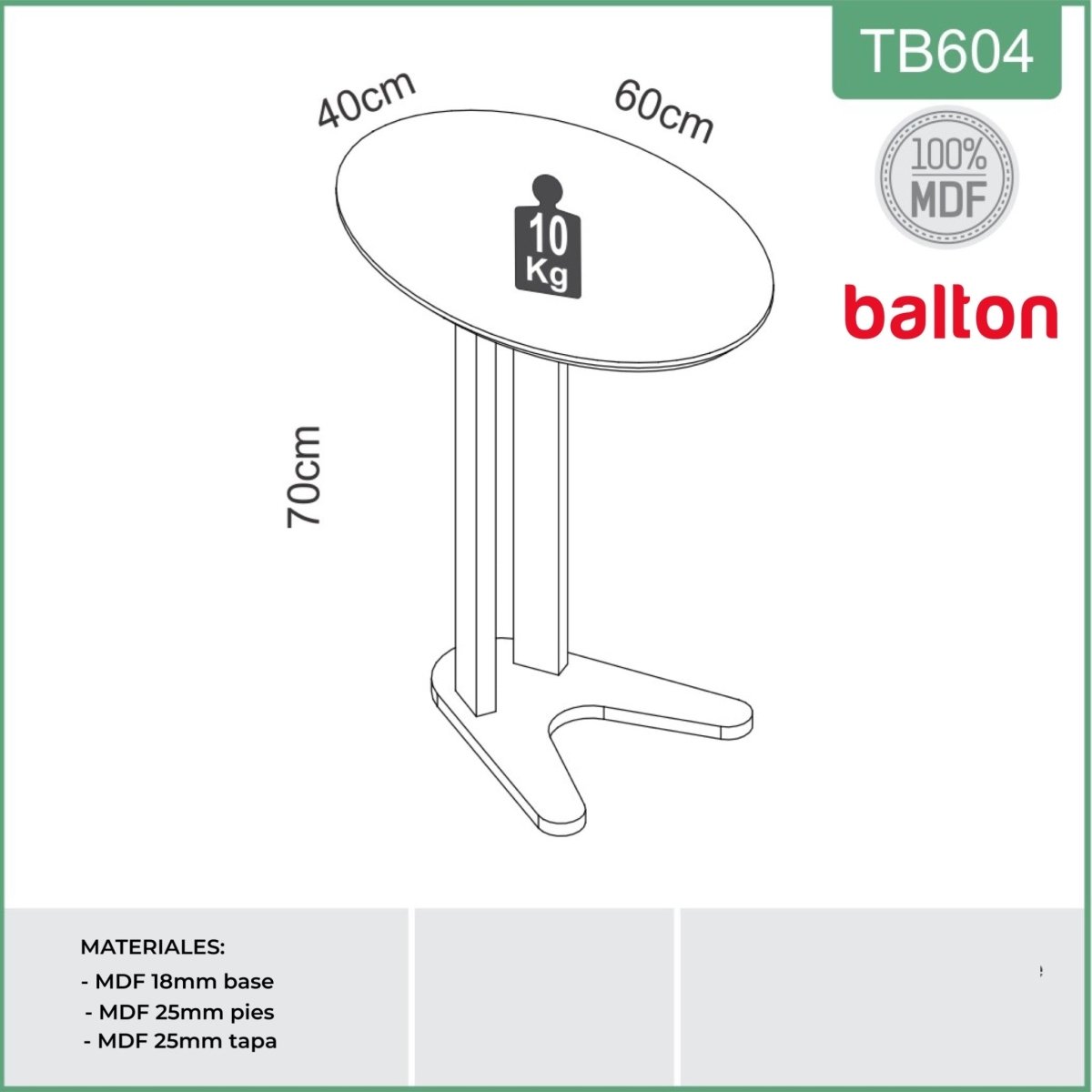Mesa Auxiliar Para Sofá 60cm 100% MDF - Balton - TB604JJ