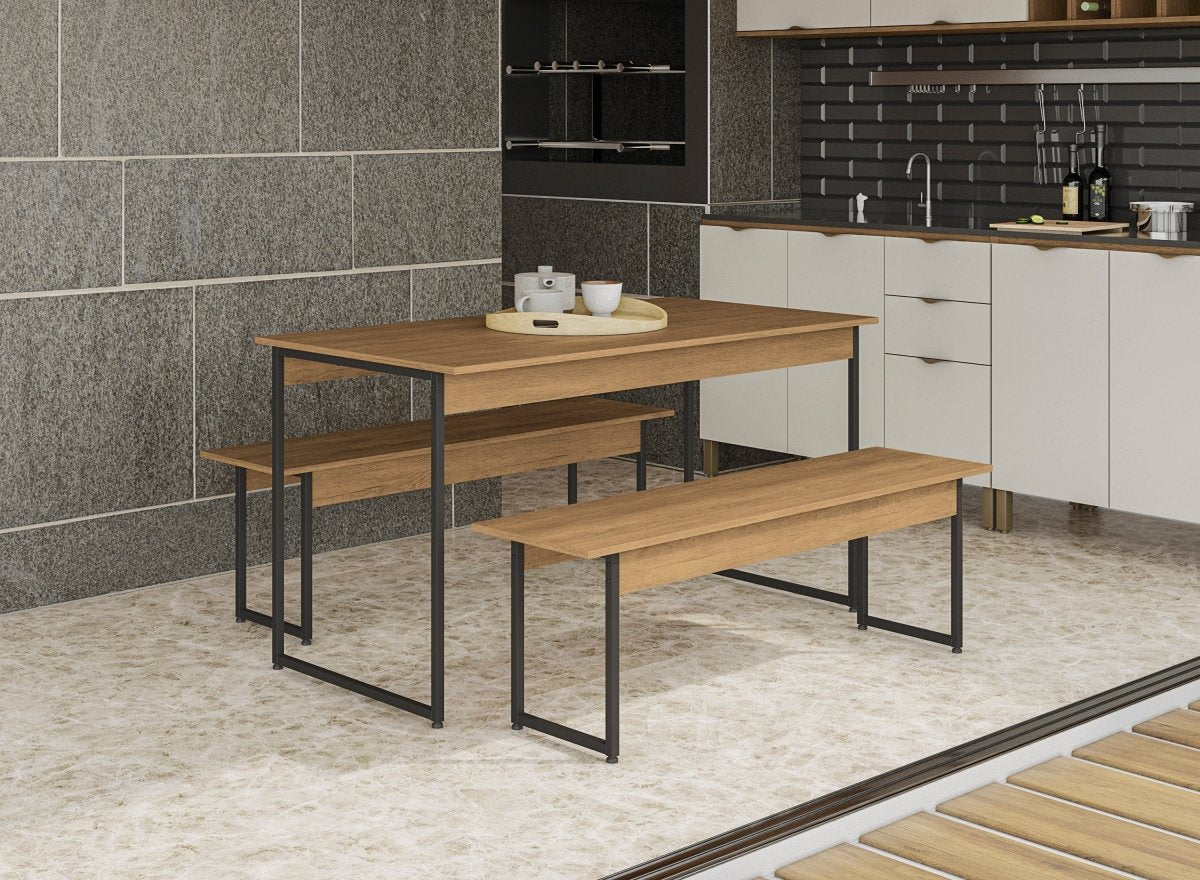 MESA CON 2 BANCOS LINEA INDUSTRIAL HIERRO - BALTON HOGAR - LI013-FRPRF