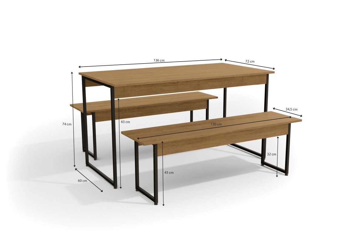 MESA CON 2 BANCOS LINEA INDUSTRIAL HIERRO - BALTON HOGAR - LI013-FRPRF