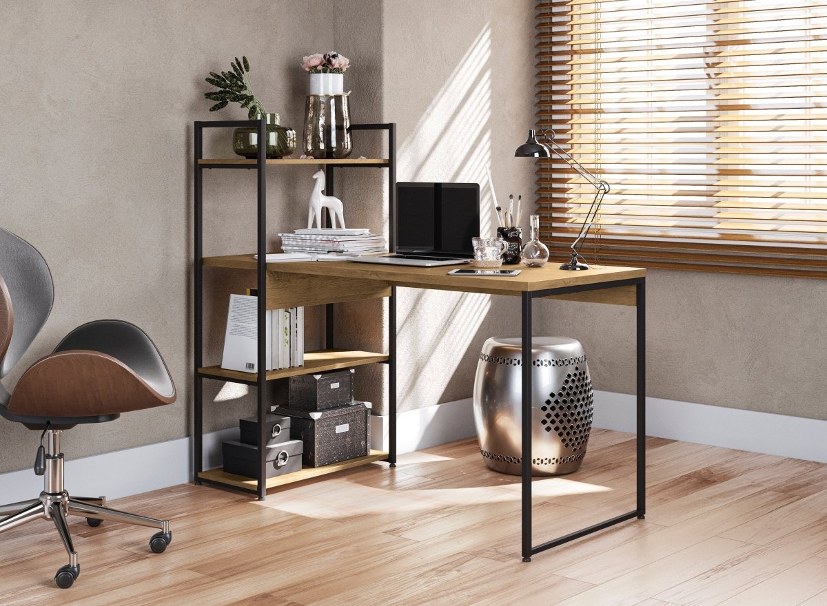 MESA DE ESCRITORIO CON ESTANTERIA LINEA INDUSTRIAL HIERRO - BALTON HOGAR - LI010-FRPRF