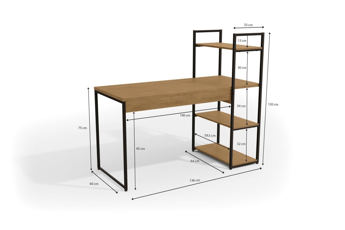 MESA DE ESCRITORIO CON ESTANTERIA LINEA INDUSTRIAL HIERRO - BALTON HOGAR - LI010-FRPRF
