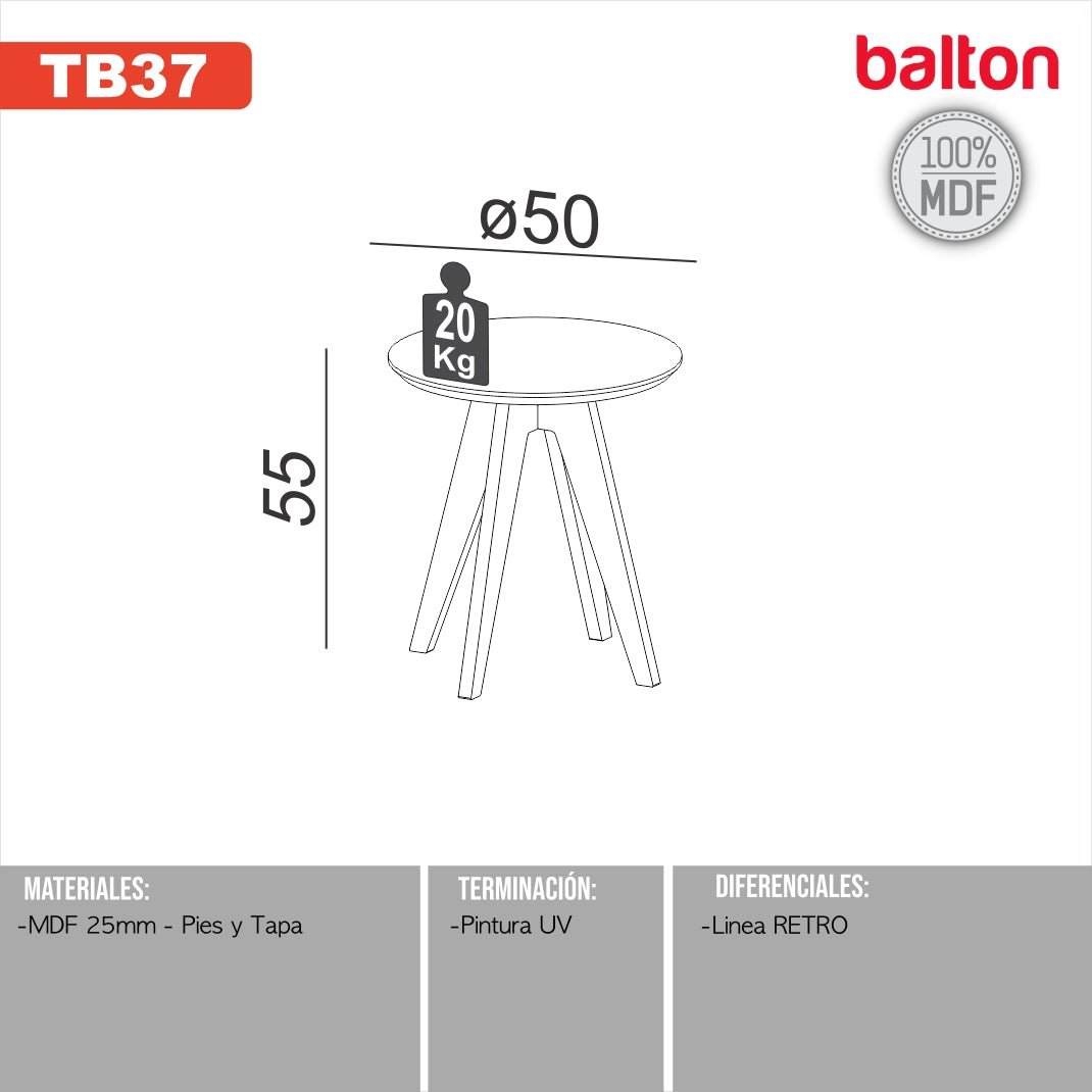 Mesa Esquinera Redonda 50cm 100% Mdf - Balton - TB37JW - TB37JW