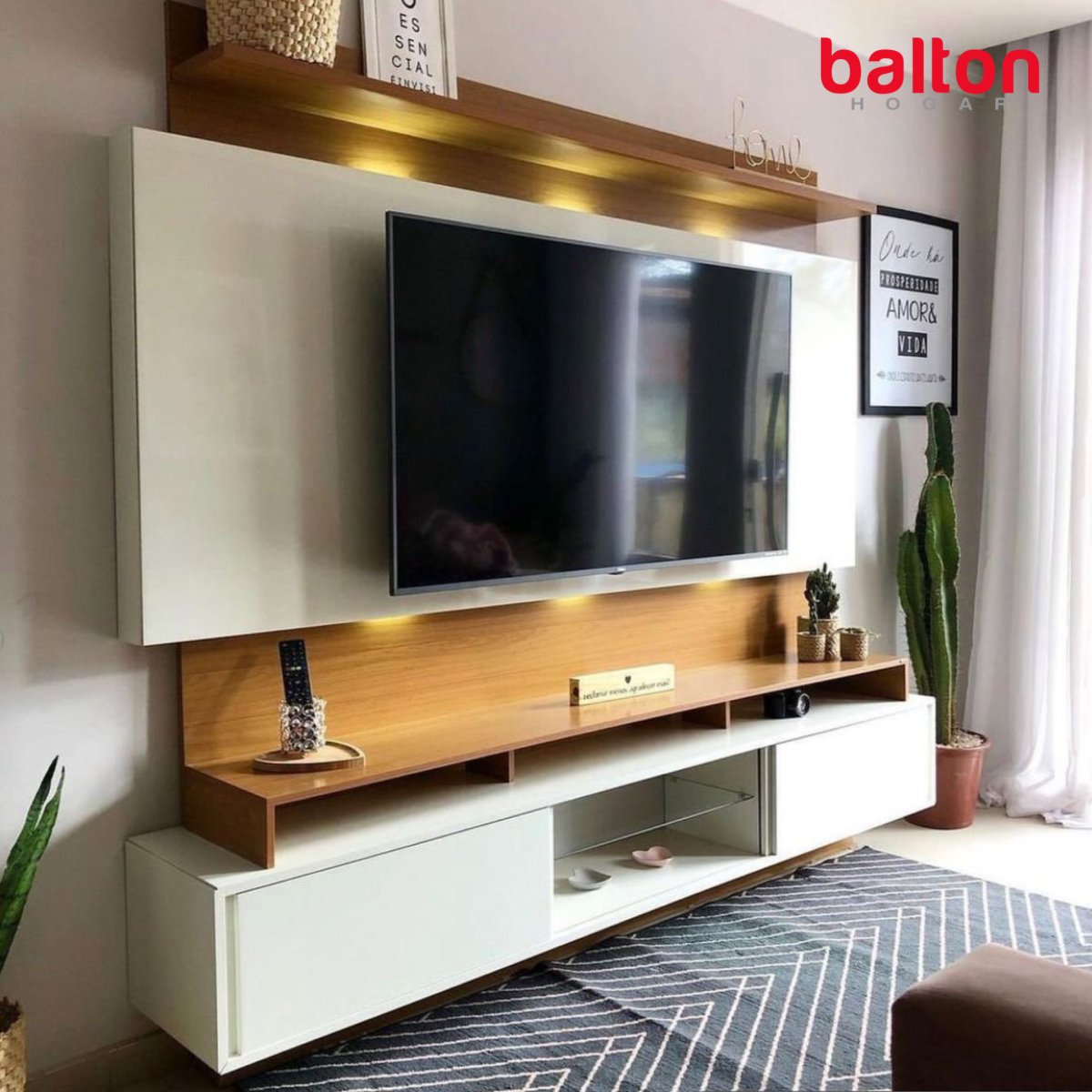 Rack Panel Home center Portugal con Led 220cm 100% MDF - Balton Hogar - TB113LWJ