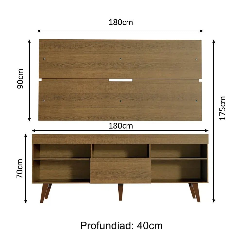Rack y panel de TV hasta 65" Miami con Patas Rústicas - Balton - 70035Z1CP