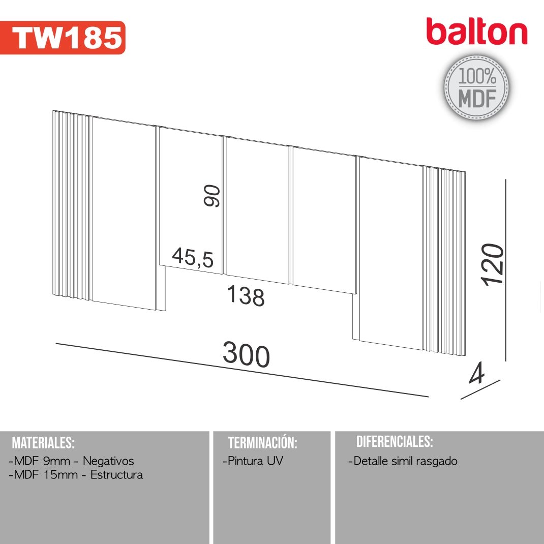Respaldo 300cm 100% Mdf - Balton - TW185WJ - TW185WJ