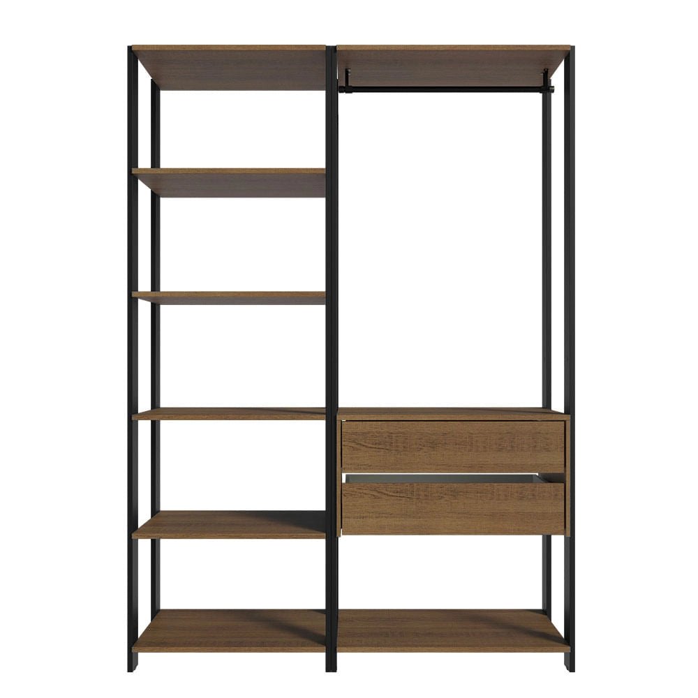 Ropero Abierto Valencia Mueble de guardado 2 Cajones 129cm Rústico/Negro - MDDR0200407K