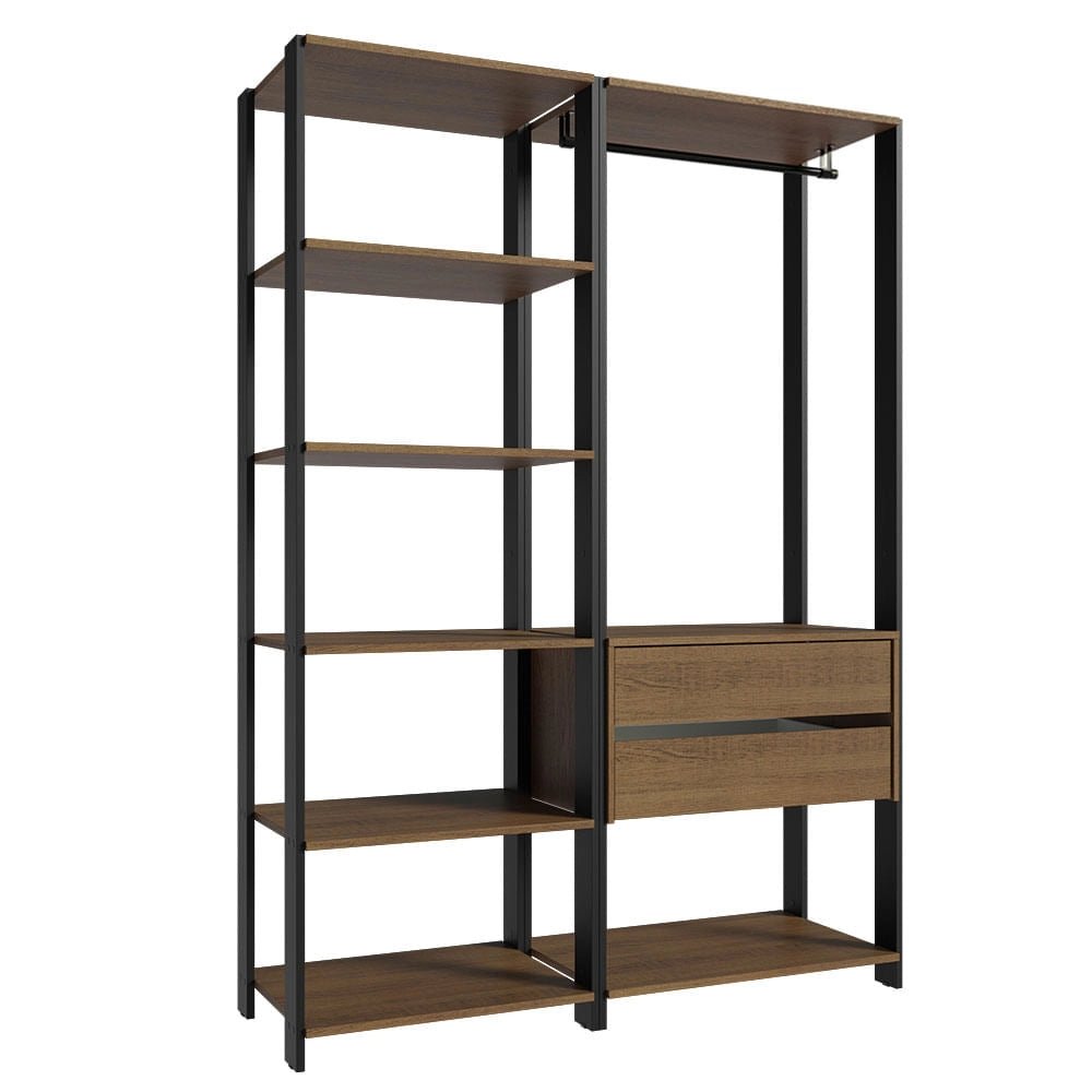 Ropero Abierto Valencia Mueble de guardado 2 Cajones 129cm Rústico/Negro - MDDR0200407K