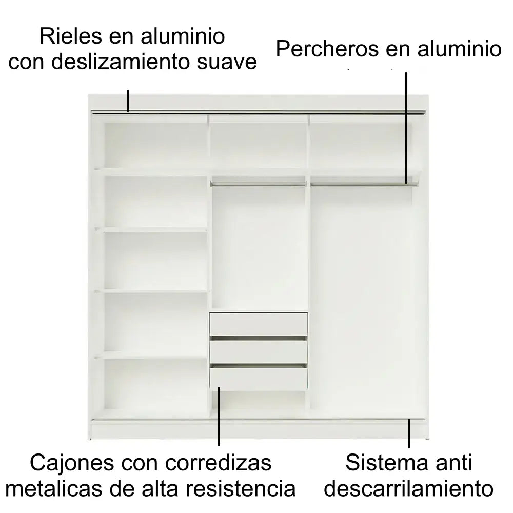 Ropero Matrimonial Austin 4 Puertas Corredizas 215cm 2 Espejos - Balton Hogar - 1028092E