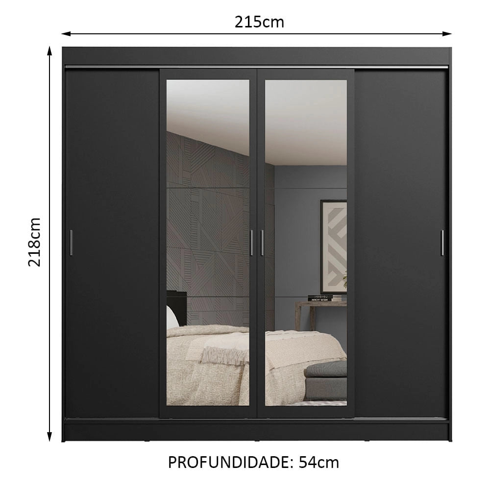 Ropero Matrimonial Austin 4 Puertas Corredizas 215cm 2 Espejos - Balton Hogar - 10288N2E