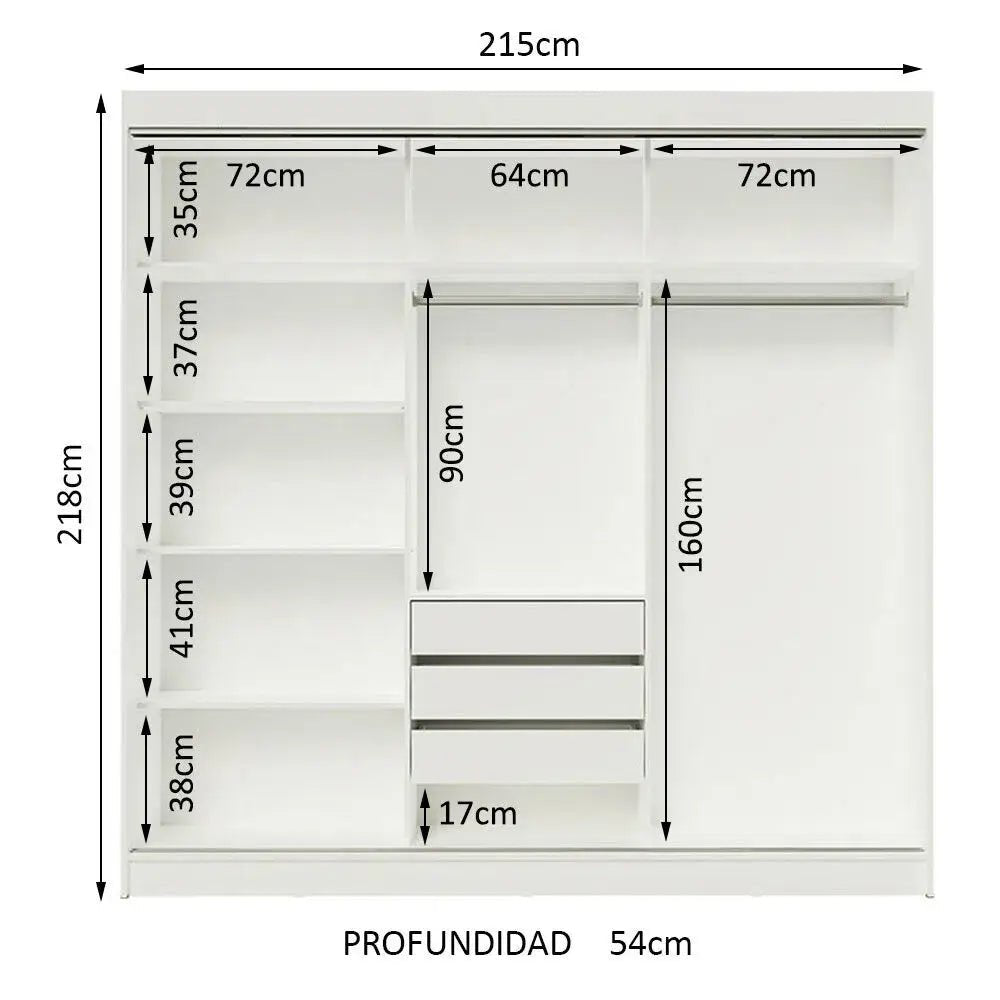 Ropero Matrimonial Austin 4 Puertas Corredizas 215cm 2 Espejos - Balton Hogar - 10288N2E