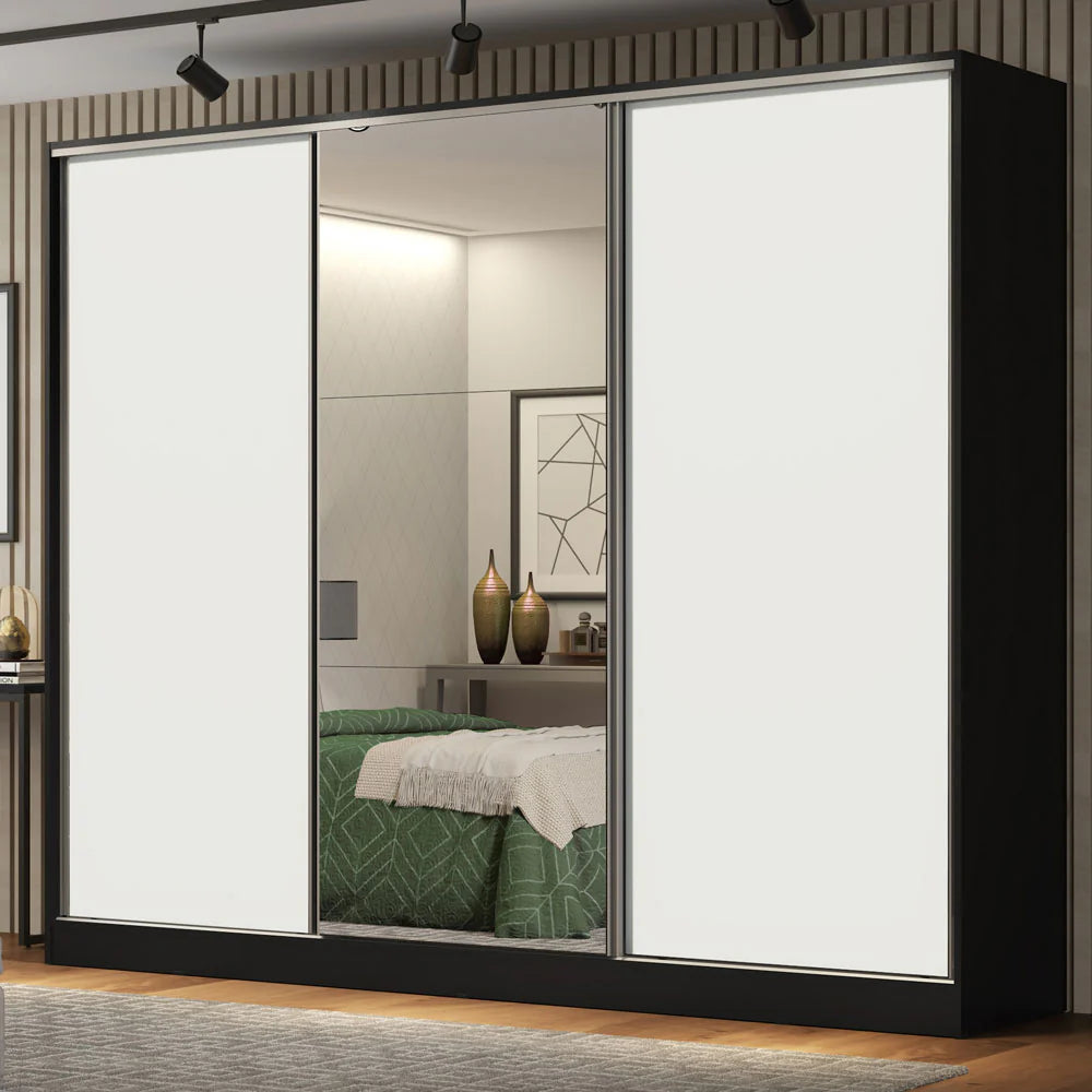 Ropero Placard Matrimonial 100% MDF Zurique 231cm Puertas Corredizas con 1 Espejo