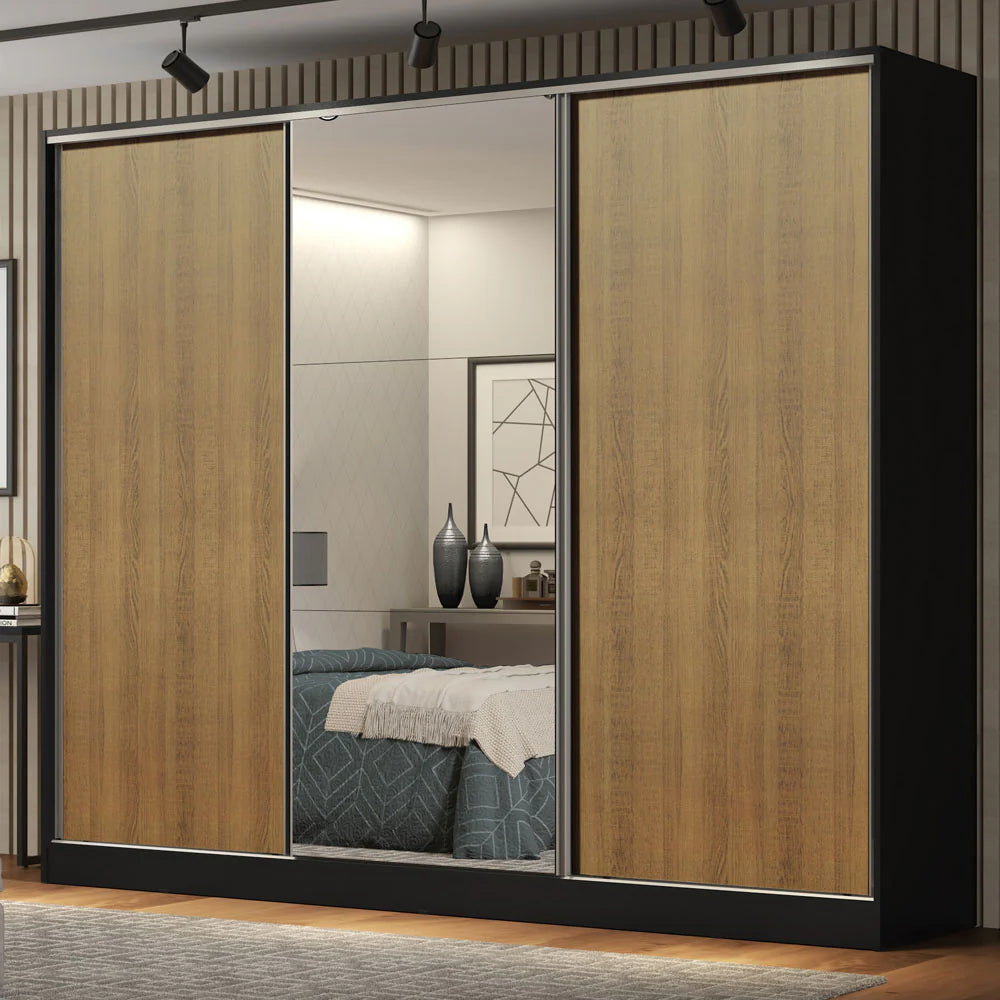 Ropero Placard Matrimonial 100% MDF Zurique 231cm Puertas Corredizas con 1 Espejo