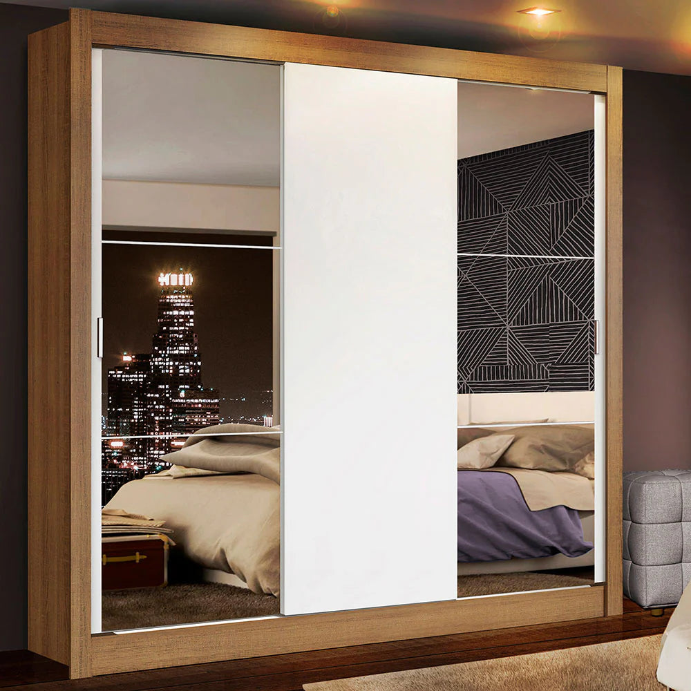 Ropero Placard Matrimonial Monaco 170CM con 2 Espejos 3 Puertas Corredizas