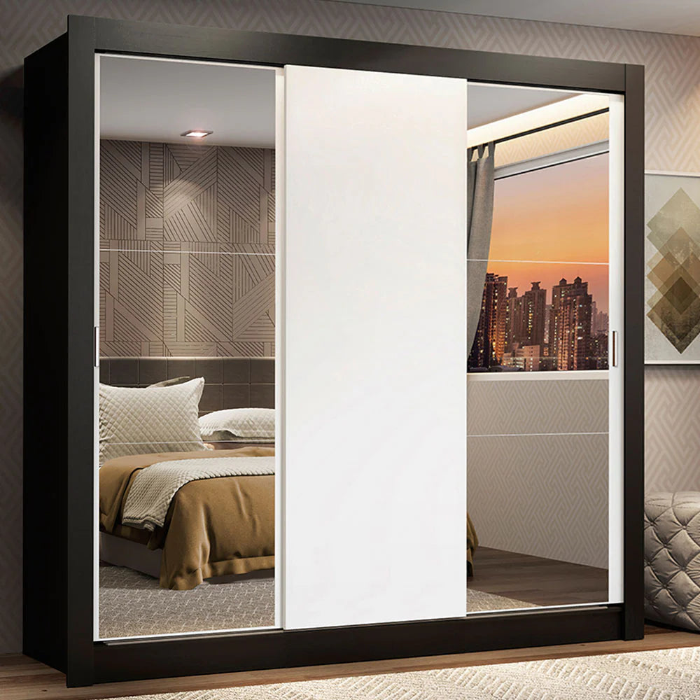 Ropero Placard Matrimonial Monaco 170CM con 2 Espejos 3 Puertas Corredizas
