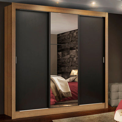 Ropero Placard Matrimonial Monaco 170CM con 1 Espejos 3 Puertas Corredizas
