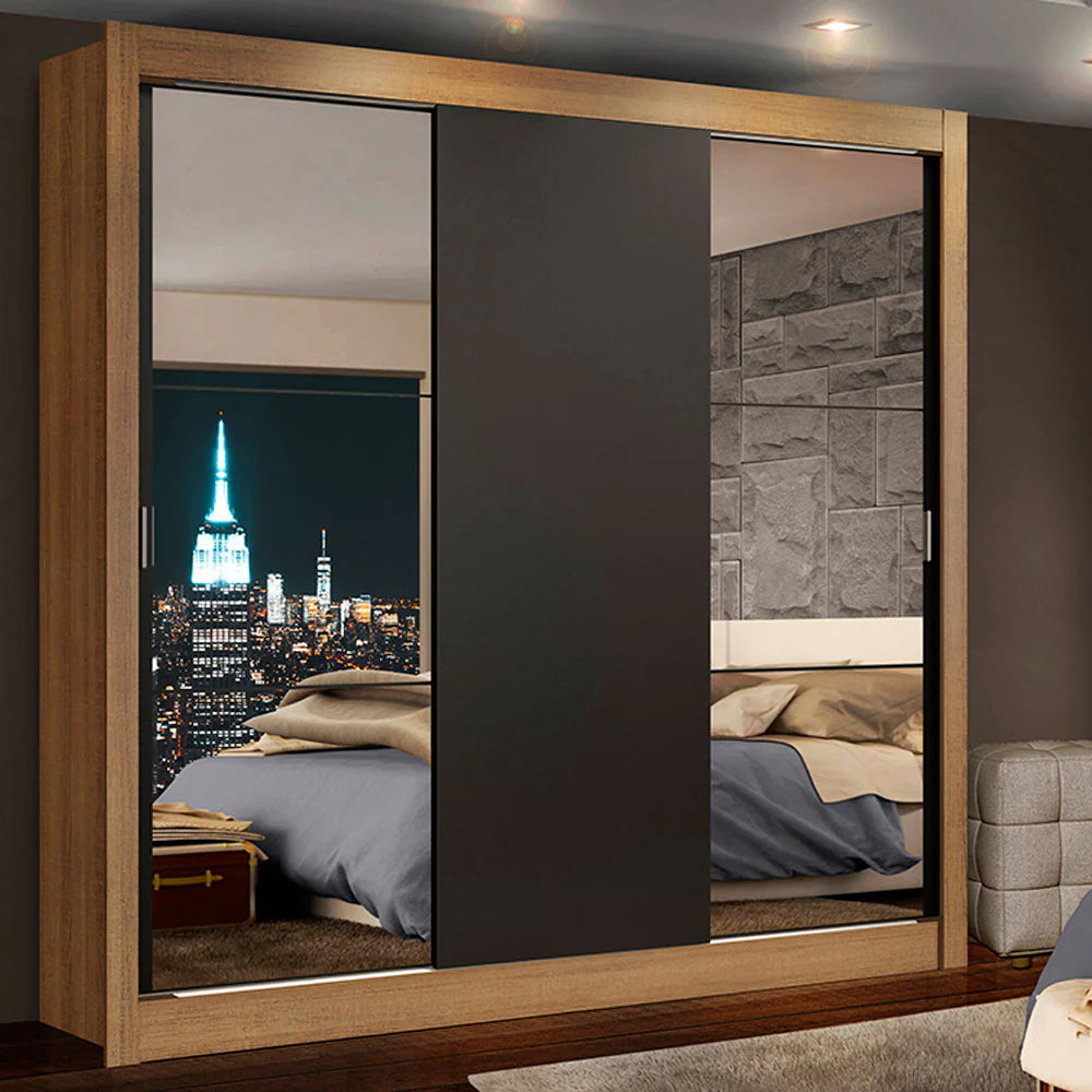 Ropero Placard Matrimonial Monaco 170CM con 2 Espejos 3 Puertas Corredizas