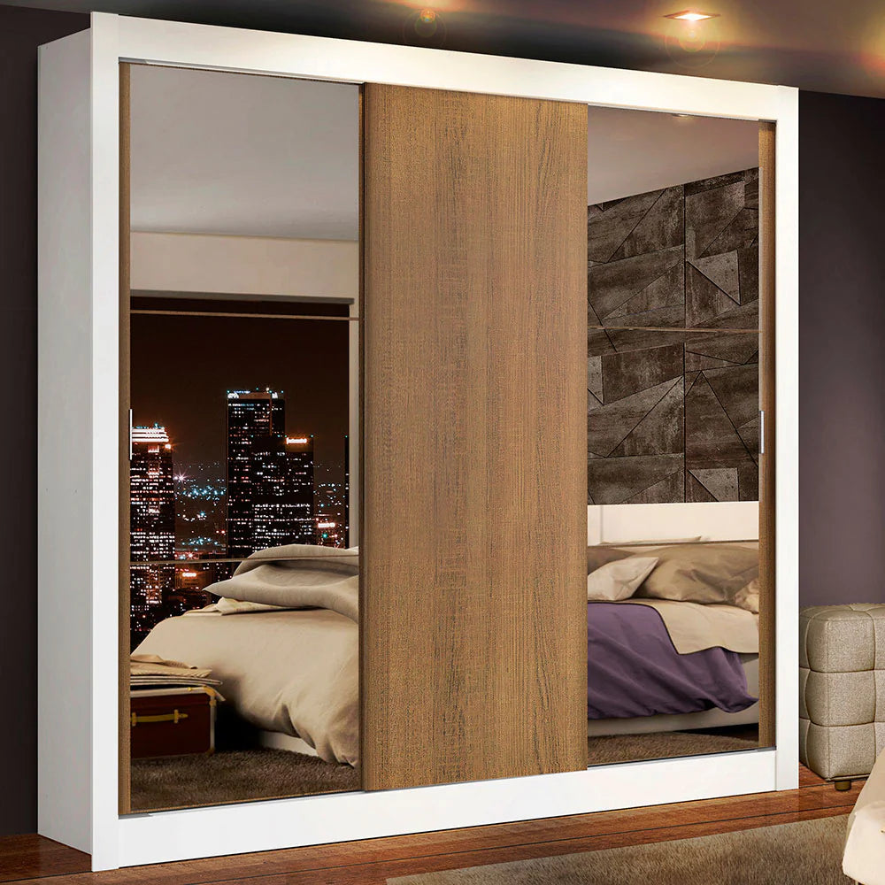 Ropero Placard Matrimonial Monaco 170CM con 2 Espejos 3 Puertas Corredizas