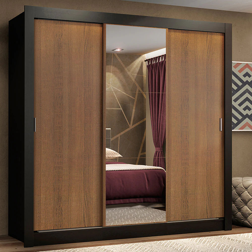 Ropero Placard Matrimonial Monaco 170CM con 1 Espejos 3 Puertas Corredizas