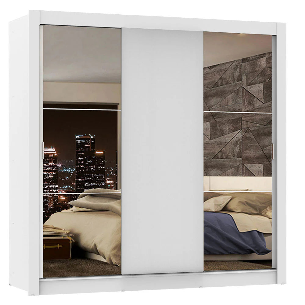 Ropero Placard Matrimonial Monaco 170CM con 2 Espejos 3 Puertas Corredizas