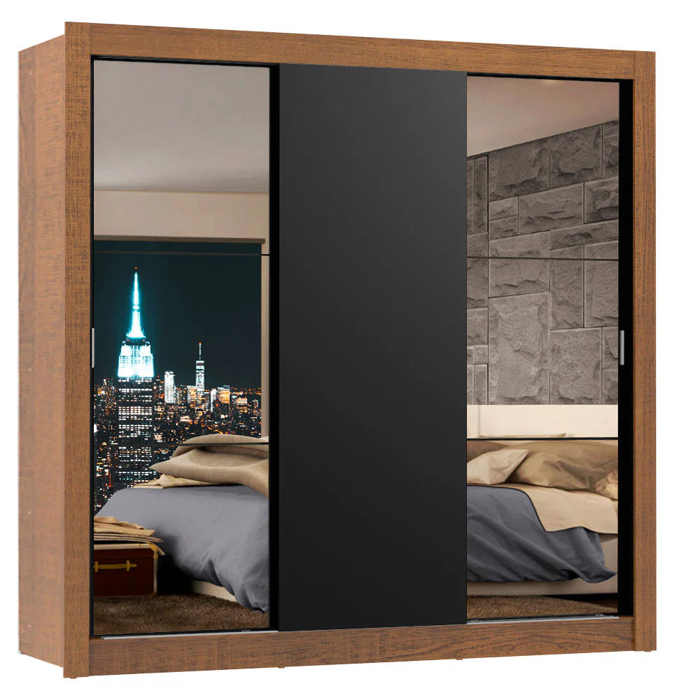 Ropero Placard Matrimonial Monaco 170CM con 2 Espejos 3 Puertas Corredizas