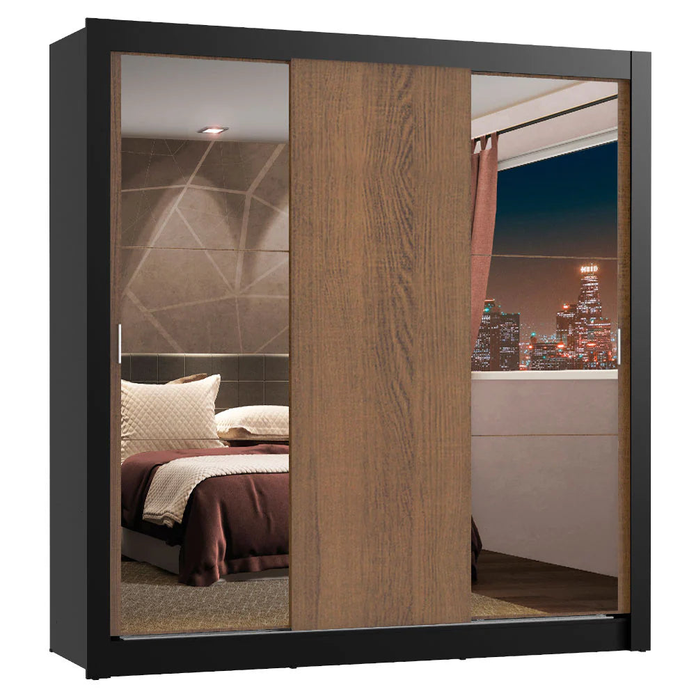 Ropero Placard Matrimonial Monaco 170CM con 2 Espejos 3 Puertas Corredizas