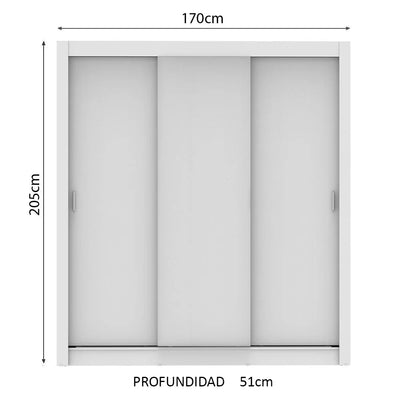 Ropero Placard Matrimonial Monaco 170CM Sin Espejo 3 Puertas Corredizas