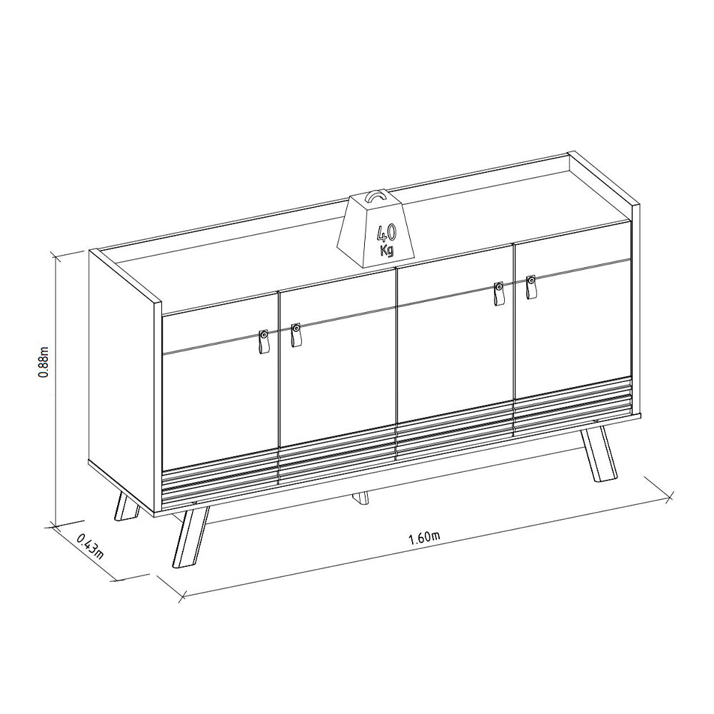 Aparador Buffet 160cm Abruzzo con 4 Puertas