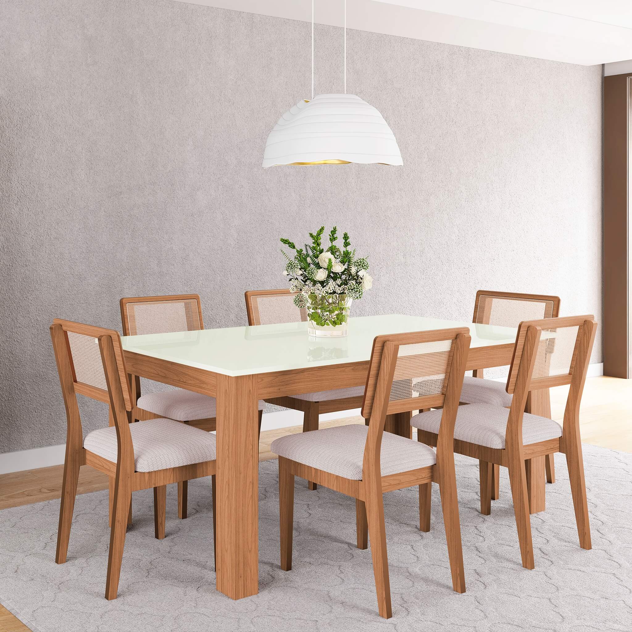 Juego de Comedor Londres 6 Sillas 160x90 Ratan 100% MDF Lisboa