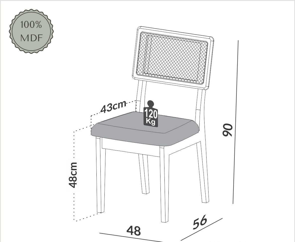 Juego de Comedor Londres 6 Sillas 160x90 Ratan 100% MDF Lisboa