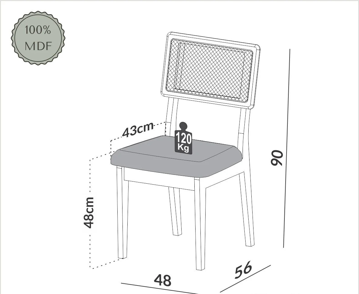 Juego de Comedor Londres 6 Sillas 160x90 Ratan 100% MDF Lisboa