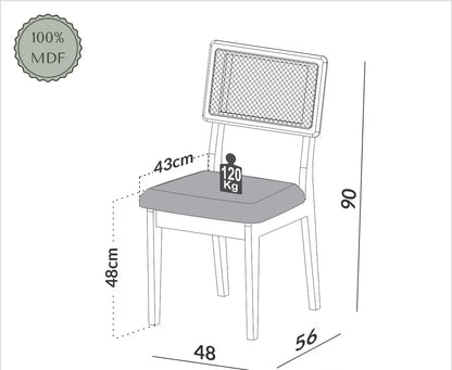 Juego de Comedor Londres 6 Sillas 160x90 Ratan 100% MDF Lisboa