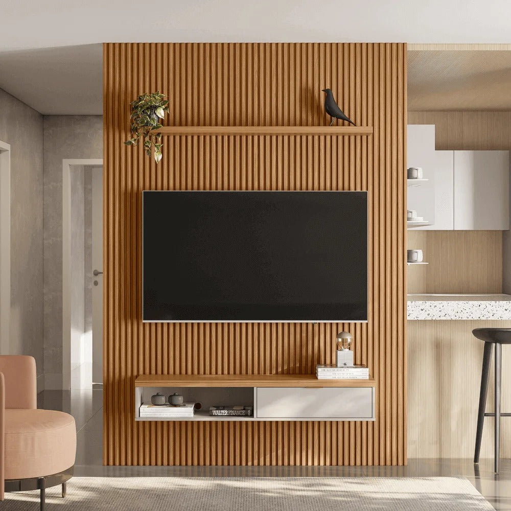 Panel para tv Ripado Murcia 180cm con Listones de Madera