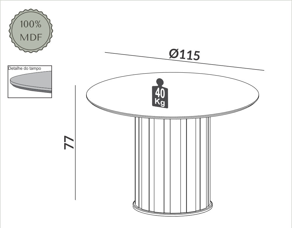 Mesa de Comedor Sofia 115cm - 100% MDF