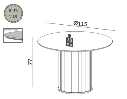 Mesa de Comedor Sofia 115cm - 100% MDF