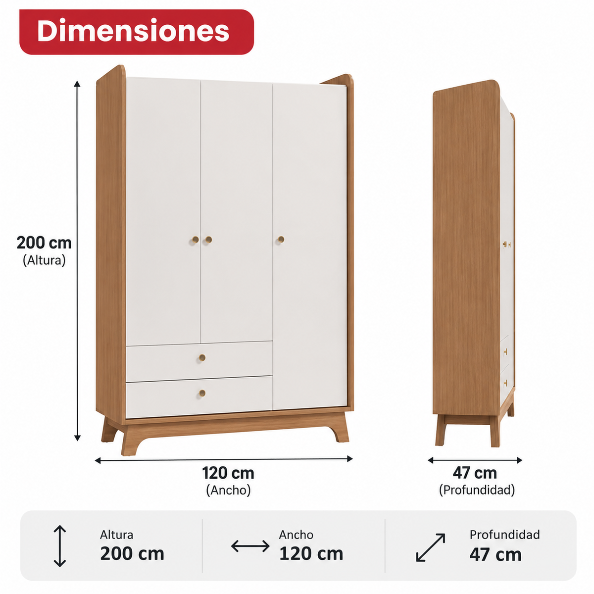 Ropero Sony de 3 Puertas con 2 Cajones