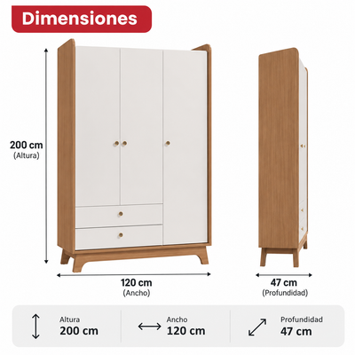 Ropero Sony de 3 Puertas con 2 Cajones