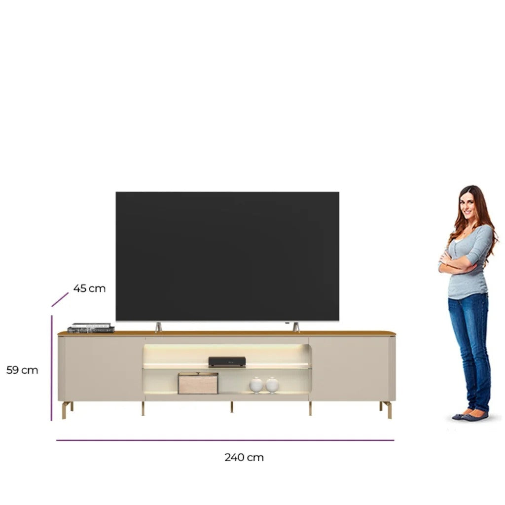 Rack para tv Santorini 240cm curvo con Led - Patas en metal