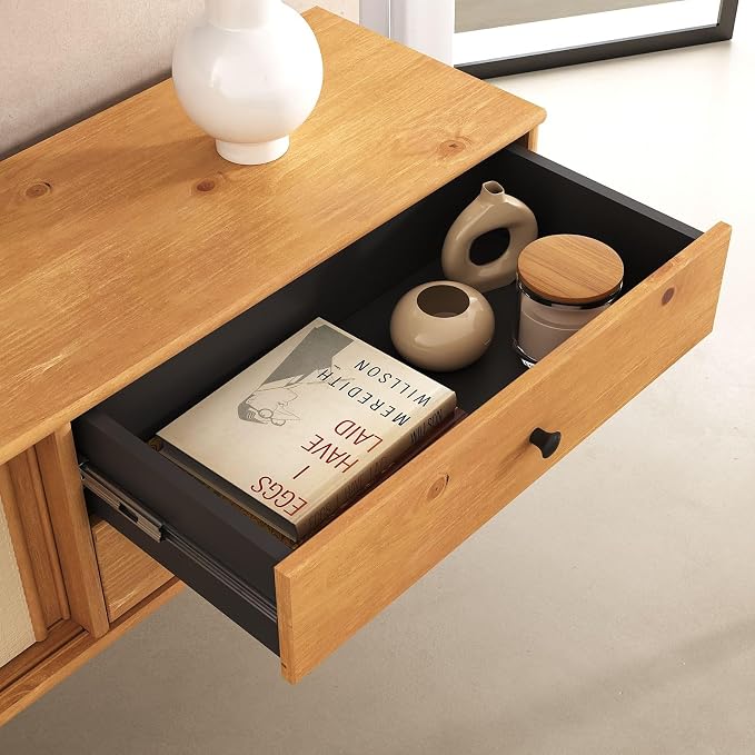 Rack Aereo Simona 175 cm Madera maciza - con trenza de ratán y 2 puertas corredizas