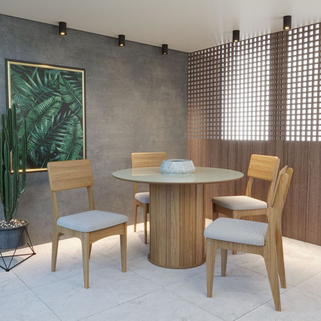 Juego de Comedor Sofia Redondo 4 Sillas 115cm Madera 100% MDF Lisboa