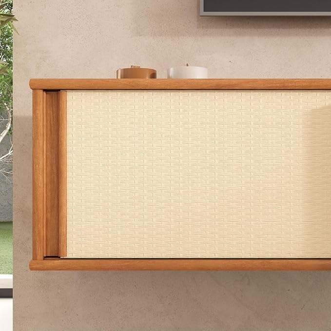 Rack Aereo Simona 175 cm Madera maciza - con trenza de ratán y 2 puertas corredizas