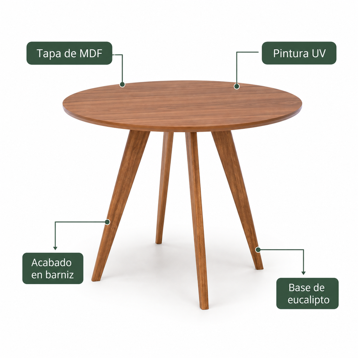 Juego de Comedor Amara Redonda 1.09cm con 4 Sillas Selene - Madera Maciza