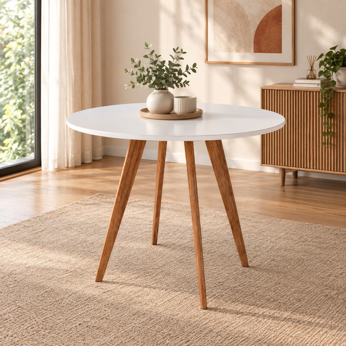 Juego de Comedor Amara Redonda 1.09cm con 4 Sillas Selene - Madera Maciza