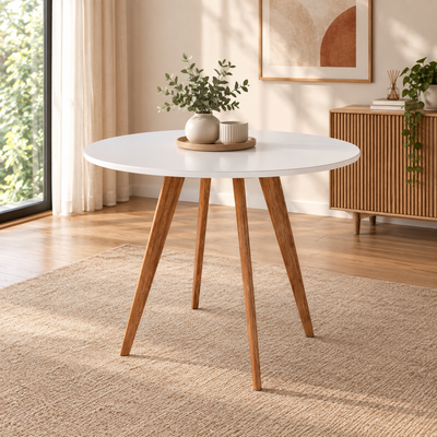 Juego de Comedor Amara Redonda 1.09cm con 4 Sillas Selene - Madera Maciza