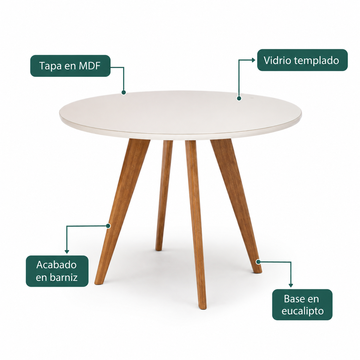 Juego de Comedor Amara Redonda 1.09cm con 4 Sillas Selene - Madera Maciza